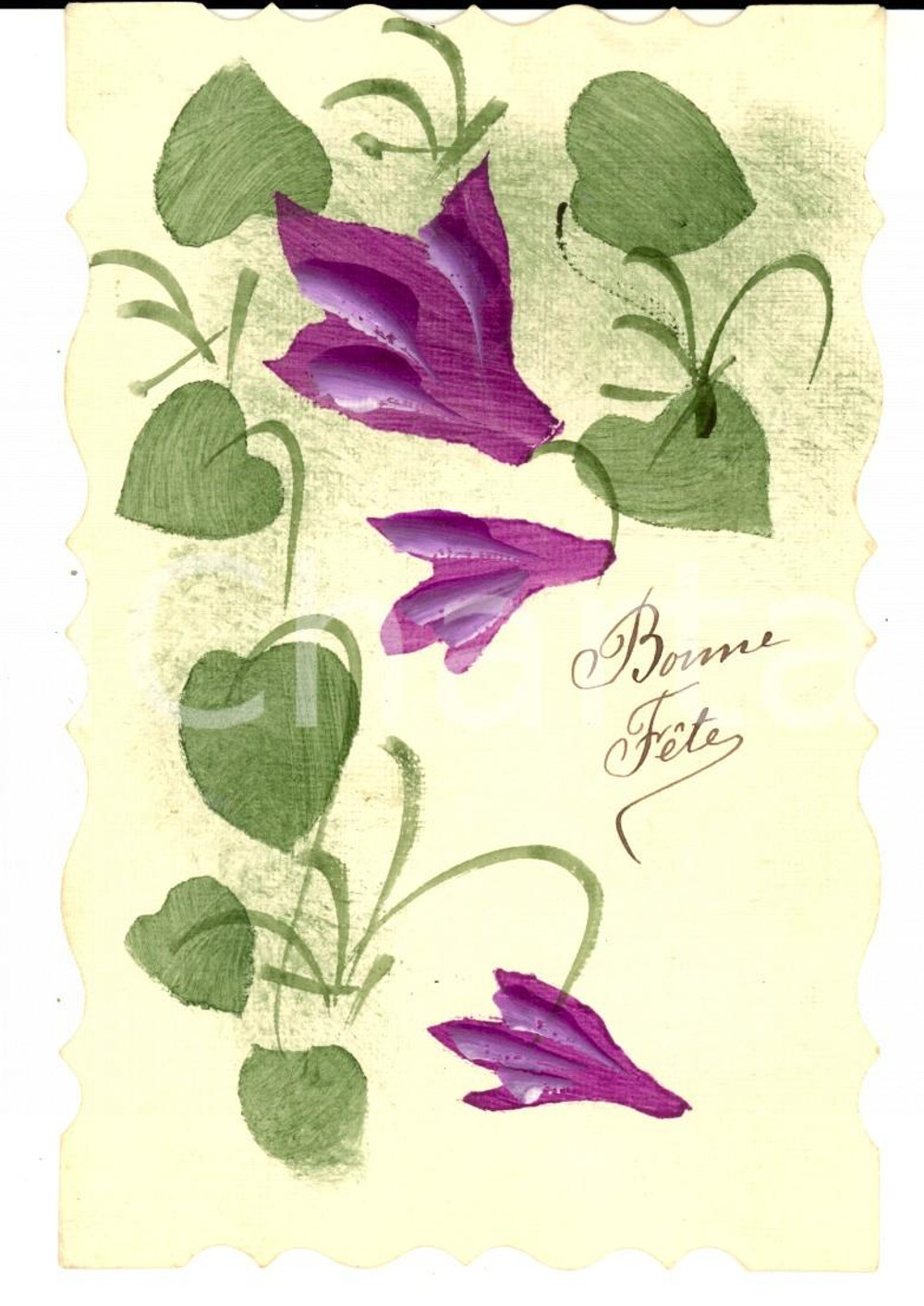 Cartolina originale da collezione 1924 FRANCIA Cartolina BONNE FETE con motivo floreale viola DIPINTA A MANO 1