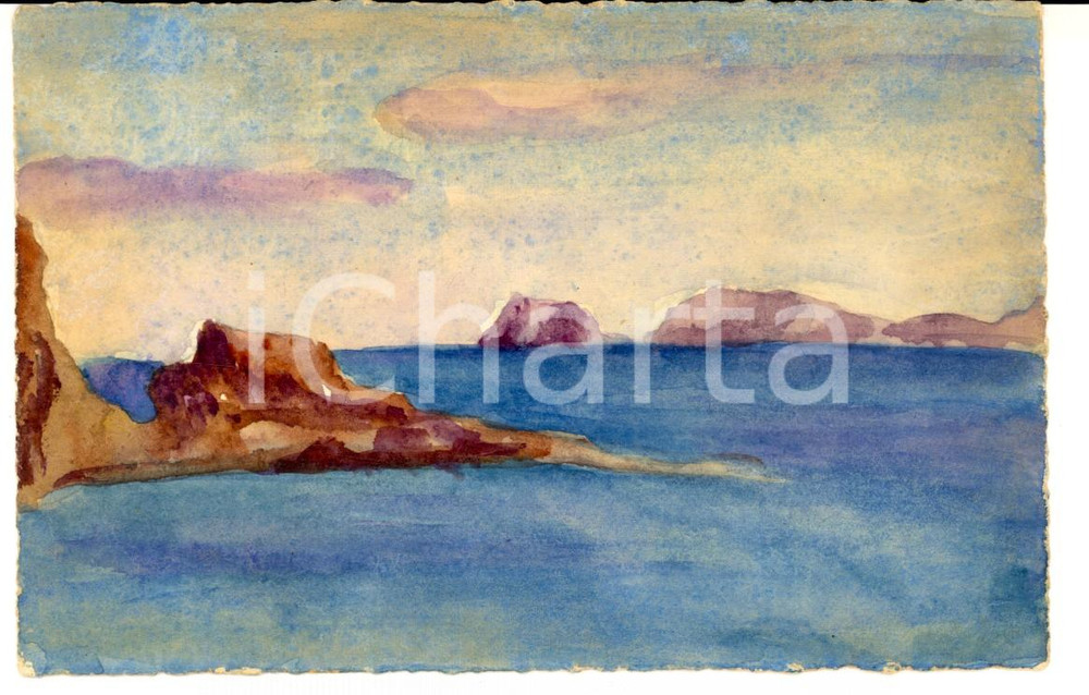 Cartolina originale da collezione 1920 ca FRANCIA Una scogliera lungo il mare Cartolina postale DIPINTA A MANO 1