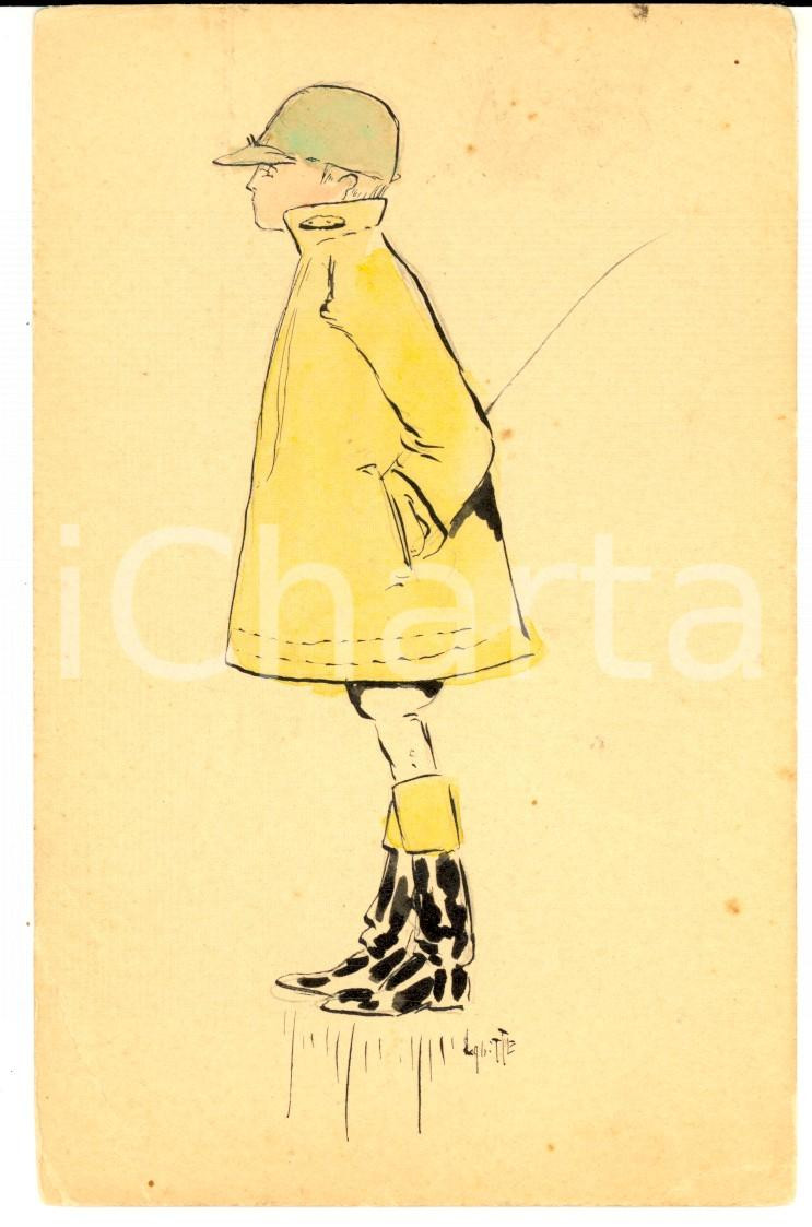 Cartolina originale da collezione 1920 ca FRANCIA Ragazzo con la giacca gialla Cartolina DIPINTA A MANO 1