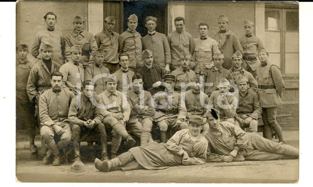 Fotografia d epoca originale 1915 ca WW1 FRANCIA Militari 11Â° reggimento GENIO Foto di gruppo FP 1