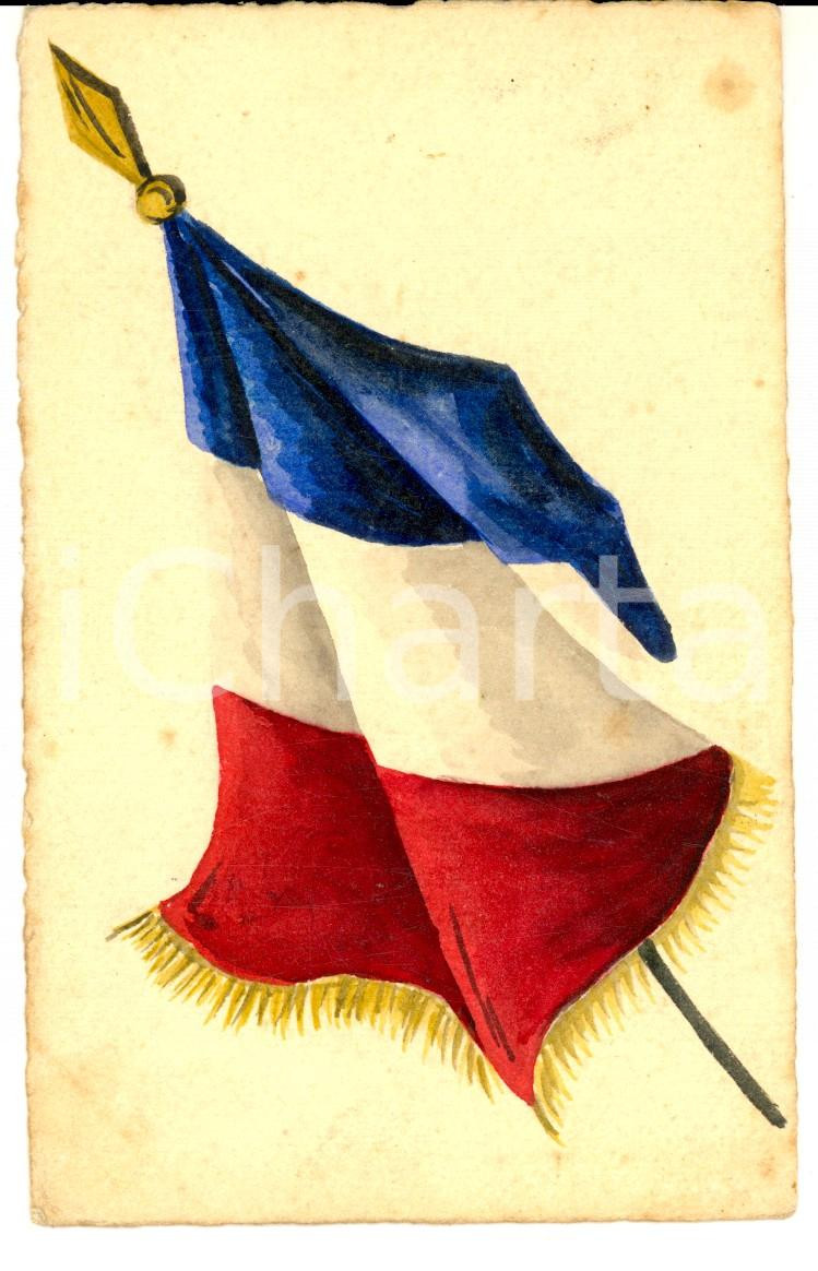 Cartolina originale da collezione 1920 ca FRANCIA La bandiera nazionale Cartolina postale DIPINTA A MANO 1