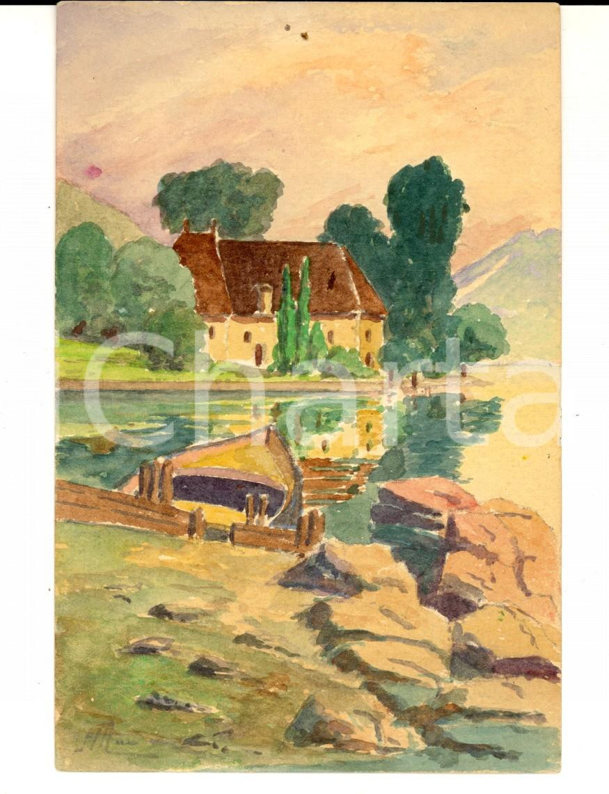 Cartolina originale da collezione 1920 ca Lago di ANNECY F Manoir LEVET Cartolina postale DIPINTA A MANO 1