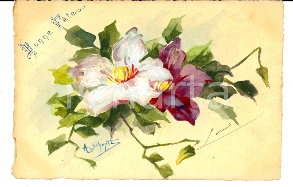 Cartolina originale da collezione 1904 BARLEDUC F A. SCHMITT Cartolina buon compleanno DIPINTA A MANO 1