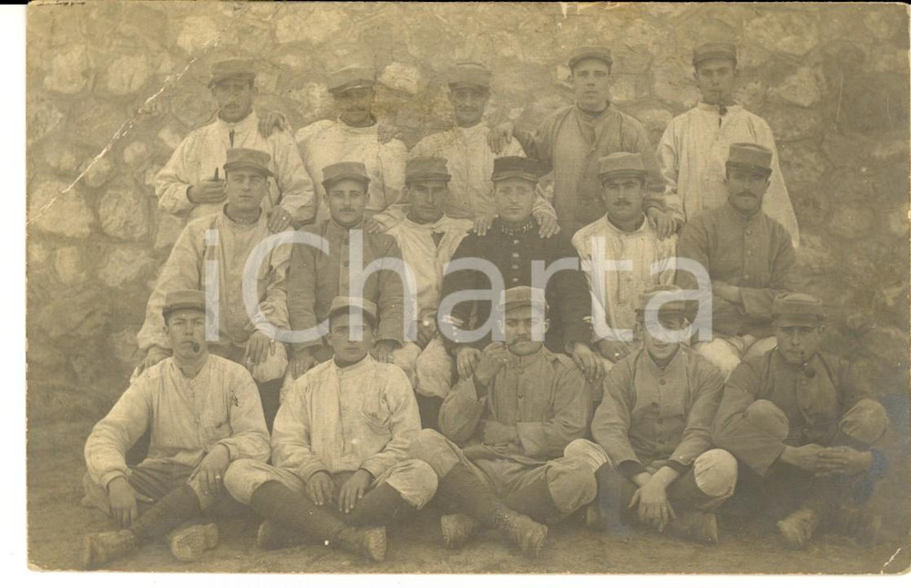 Fotografia d epoca originale 1915 ca WW1 FRANCIA Soldati del 112Â° reggimento fanteria con ufficiale Foto 1