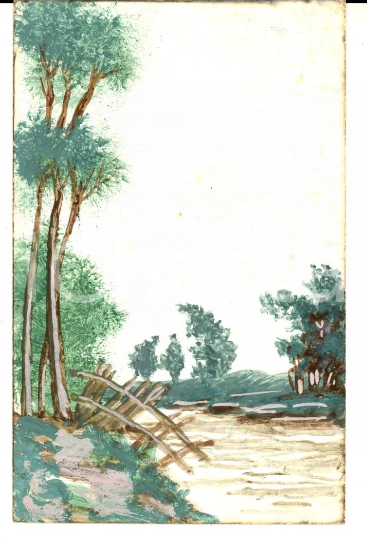 Cartolina originale da collezione 1905 FRANCIA Fiume con staccionata in rovina Cartolina DIPINTA A MANO 1