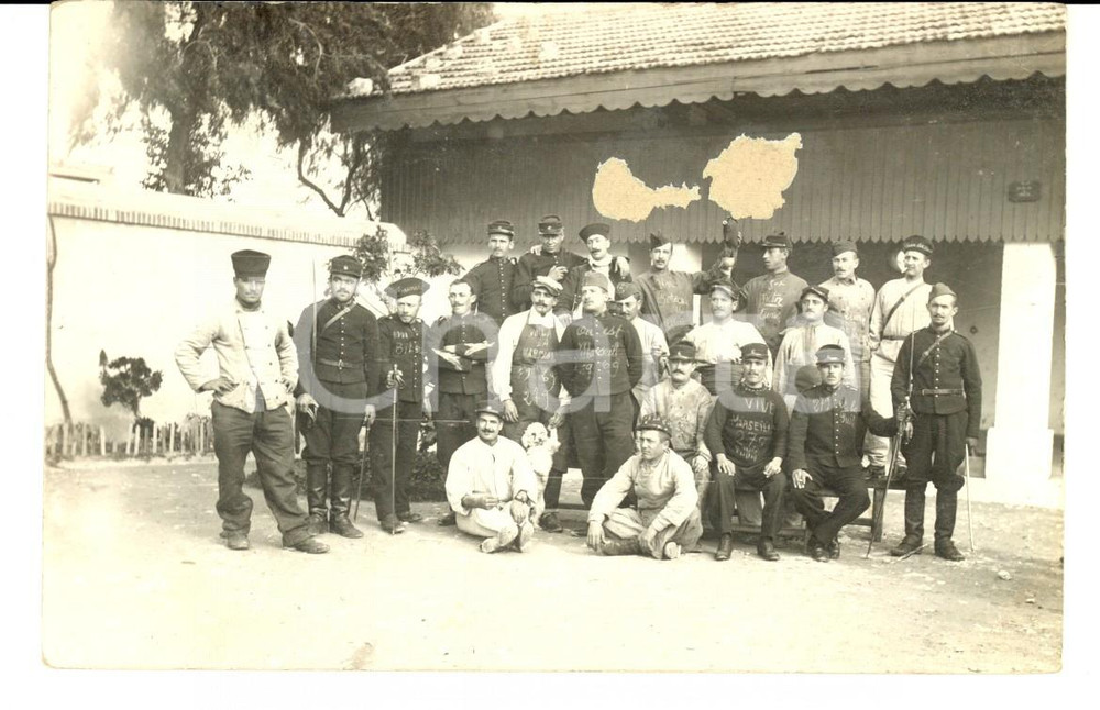 Fotografia d epoca originale 1908 TUNIS Soldat DURBEC fÃªte NoÃ«l avec ses camarades de MARSEILLE Photo 1