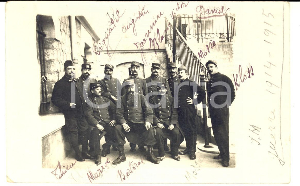 Fotografia d epoca originale 1915 ca WW1 FRANCIA Soldats 115Ã¨me rÃ©giment infantÃ©rie Photo carte postale 1