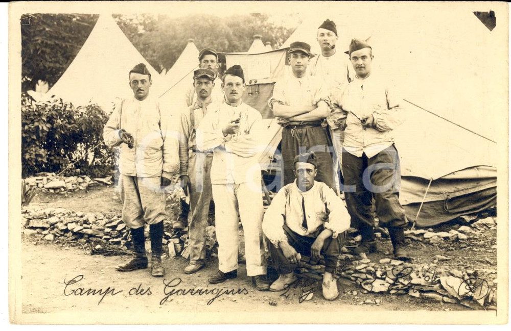 Fotografia d epoca originale 1915 ca GARRIGUES F Soldati di fanteria nell accampamento Foto seriale 1