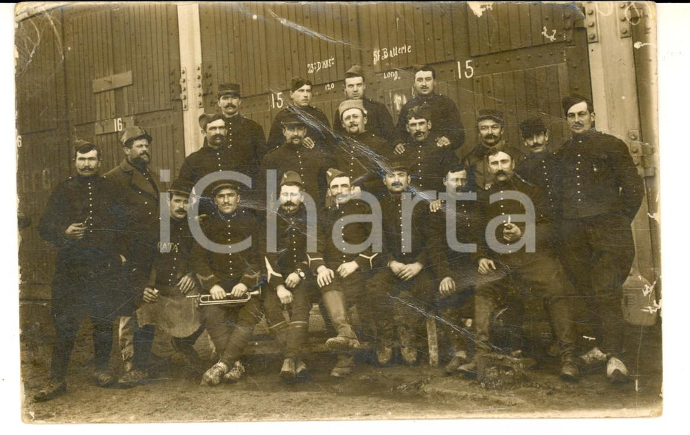 Fotografia d epoca originale 1914 BOURGES F Soldats 23e rÃ©giment artillerie 5e battÃ©rie avec trompettiste 1