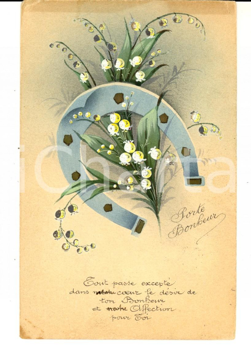 Cartolina originale da collezione 1910 ca FRANCE Carte postale PORTE BONHEUR avec fer Ã  cheval 1
