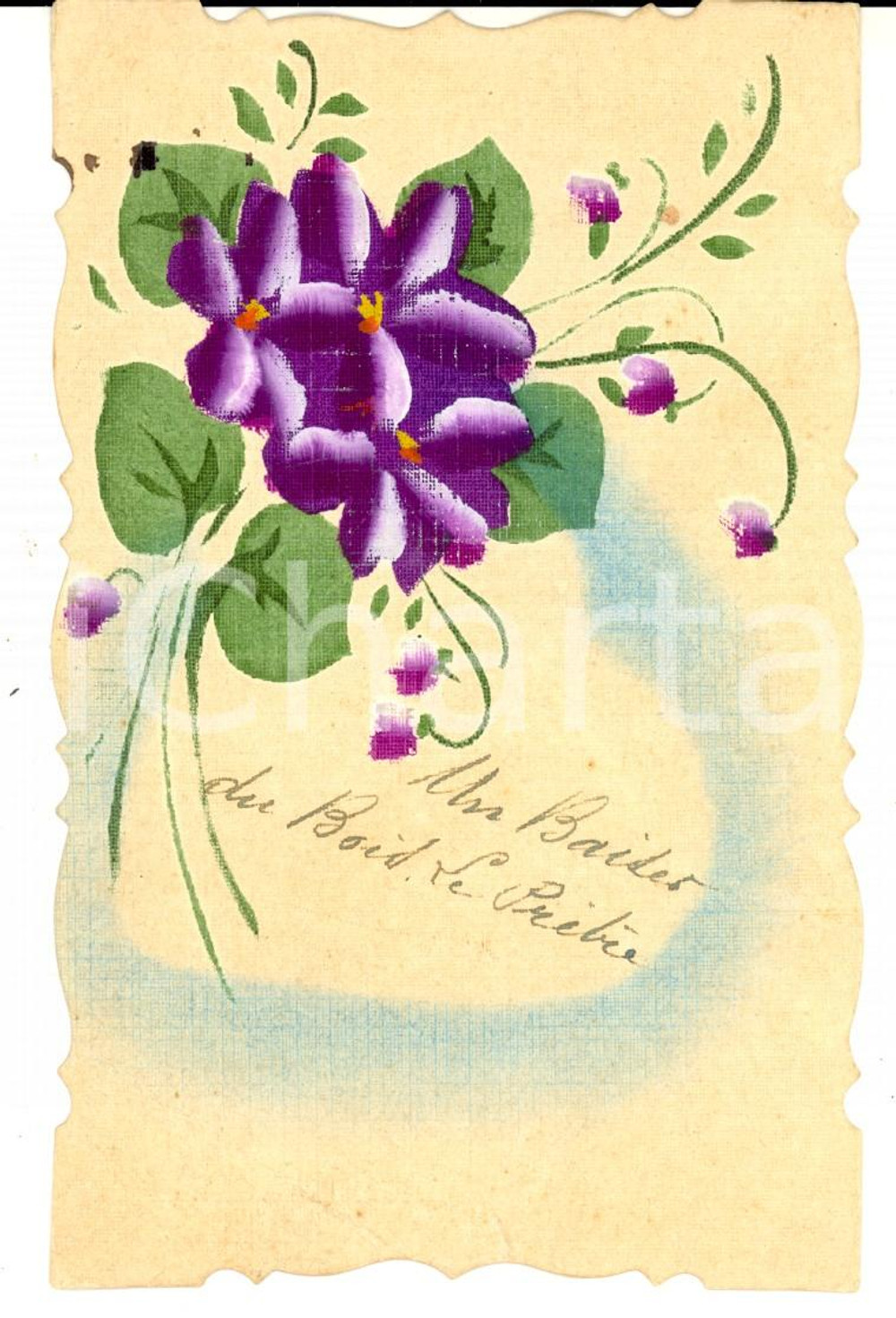 Cartolina originale da collezione 1915 FRANCIA Mazzolino di violette Cartolina augurale DIPINTA A MANO 1