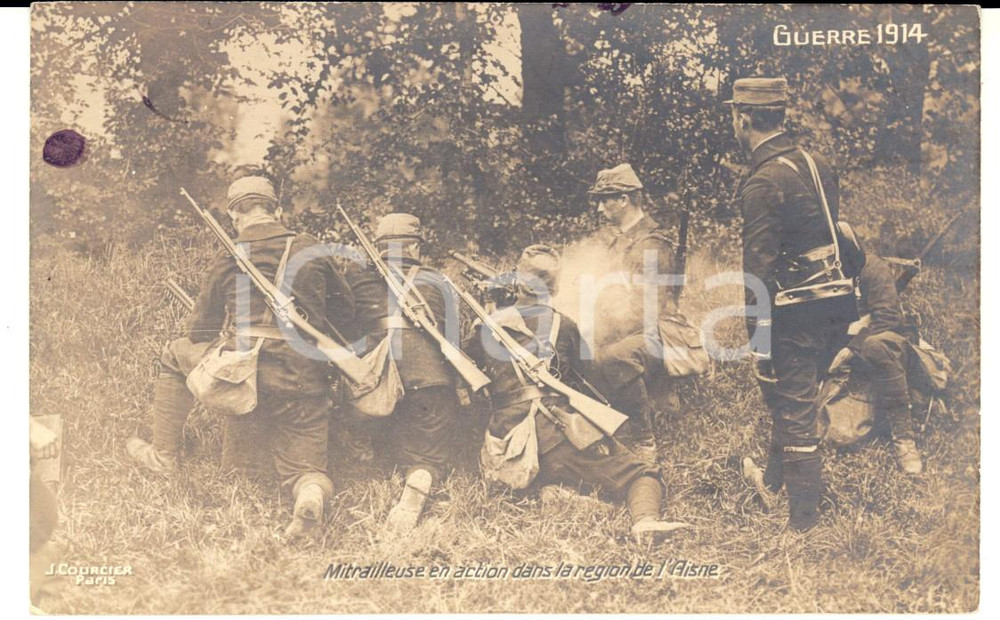 Cartolina originale da collezione 1914 GRANDE GUERRE RÃ©gion de l AISNE Mitrailleuse en action Photo sÃ©riale FP NV 1