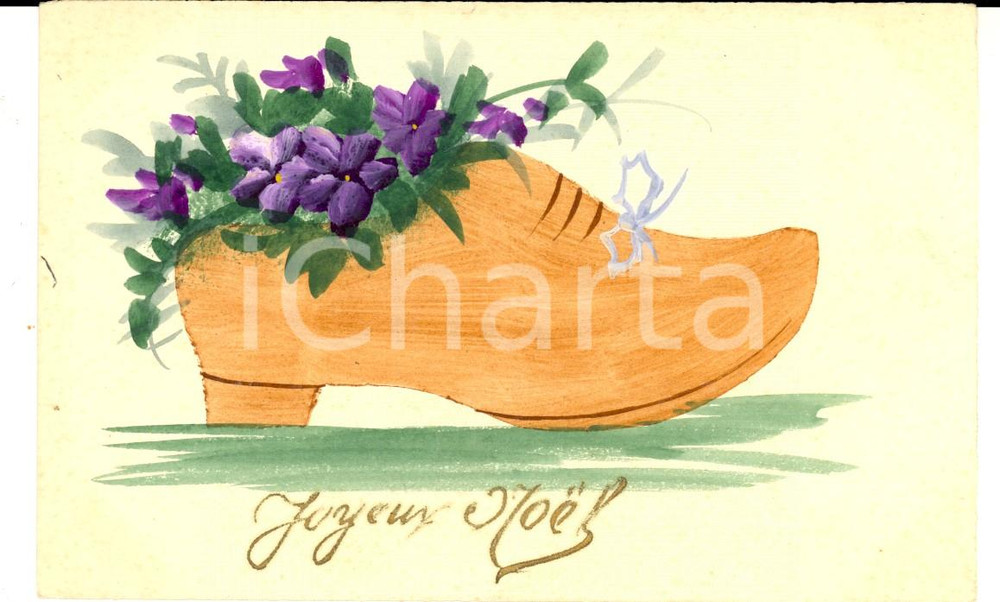 Cartolina originale da collezione 1919 FRANCE Cartolina postale JOYEUX NOEL con zoccolo DIPINTA A MANO 1