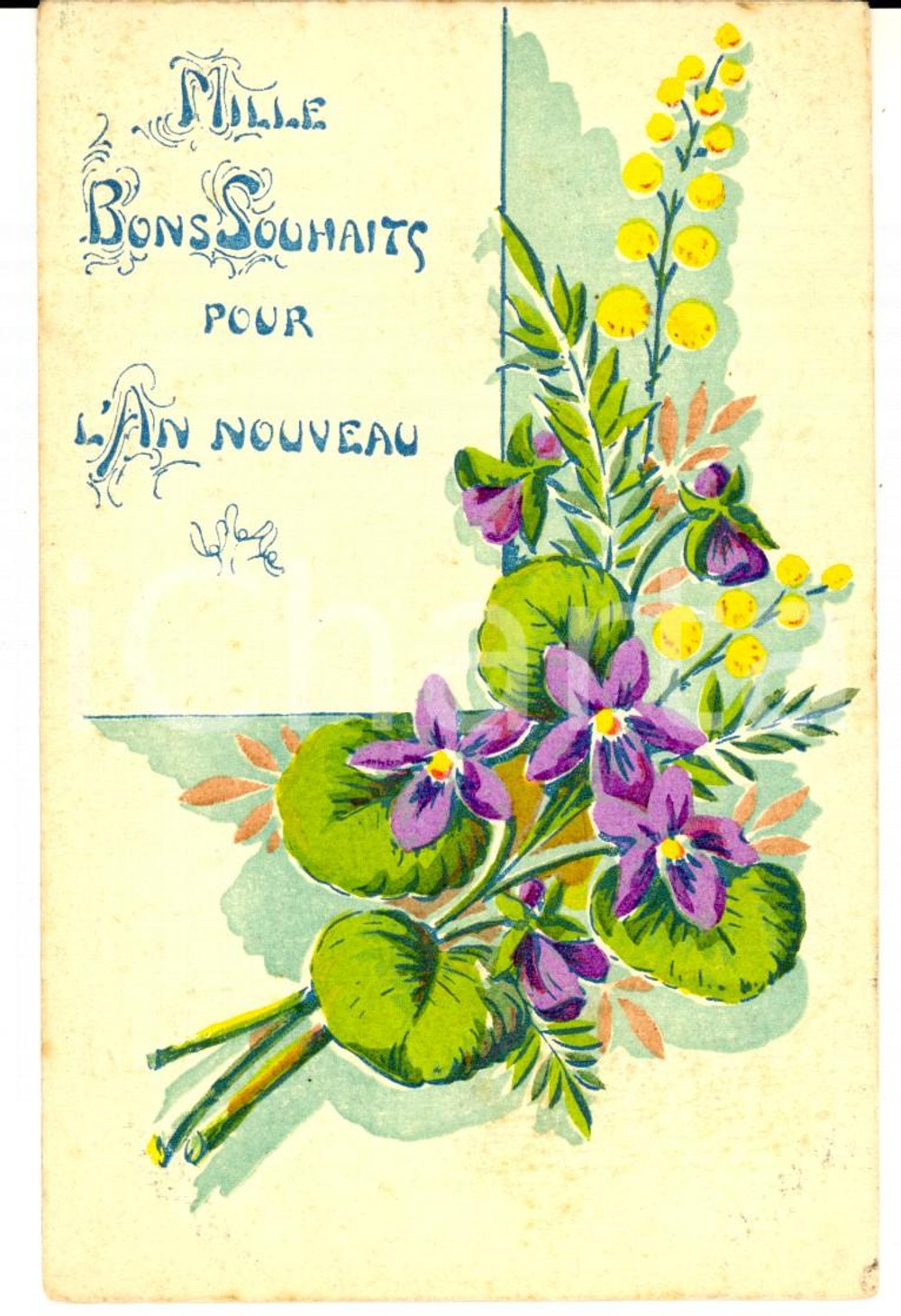 Cartolina originale da collezione 1910 ca FRANCIA Cartolina BONS SOUHAITS pour l an nouveau DIPINTA A MANO 1