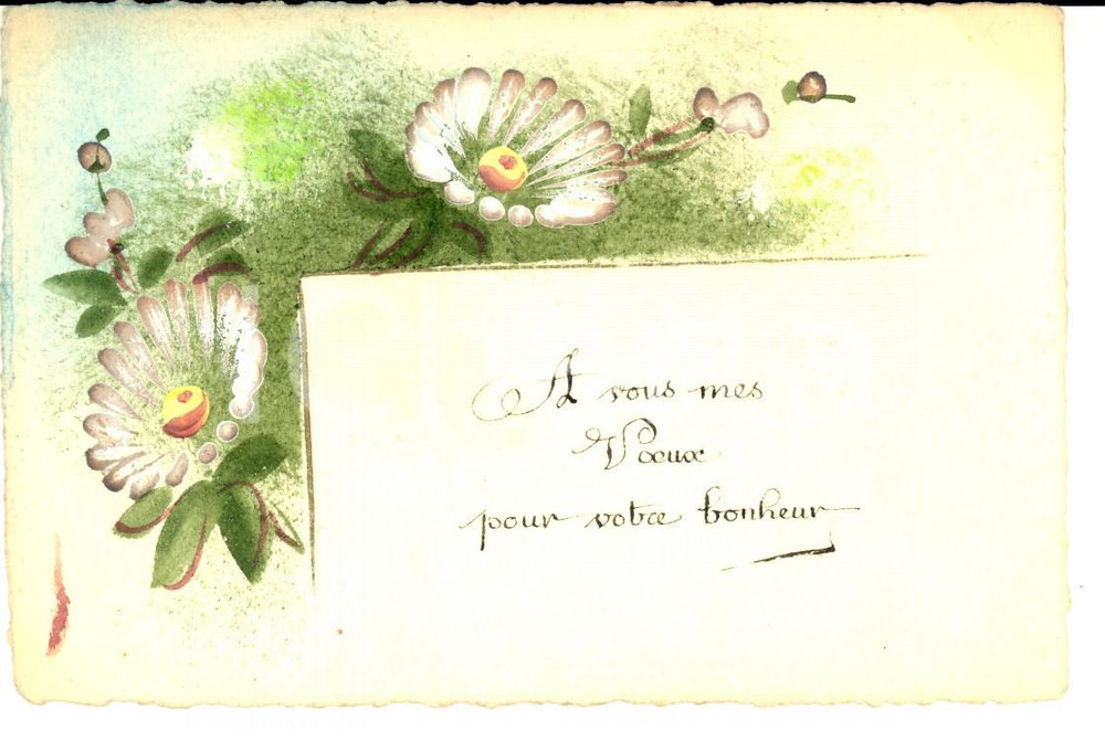 Cartolina originale da collezione 1920 ca FRANCIA Mes voeux pour votre bonheur Cartolina DIPINTA A MANO 1