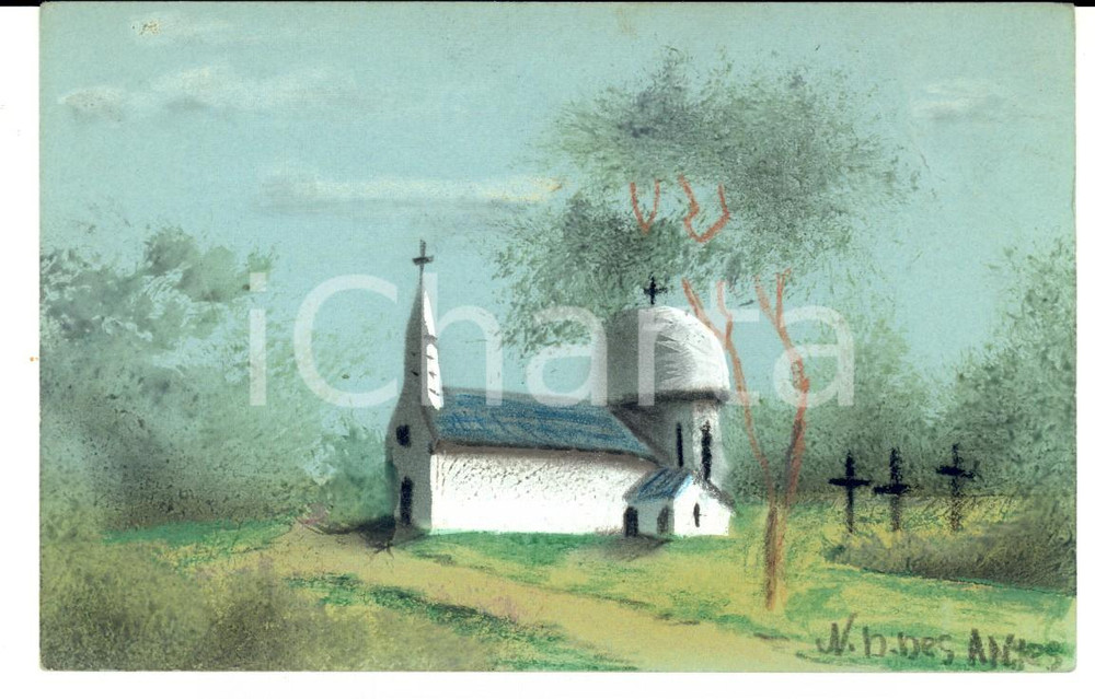 Cartolina originale da collezione 1920 ca CLICHYSOUSBOIS F Eglise NOTRE DAME DES ANGES Handmade card 1