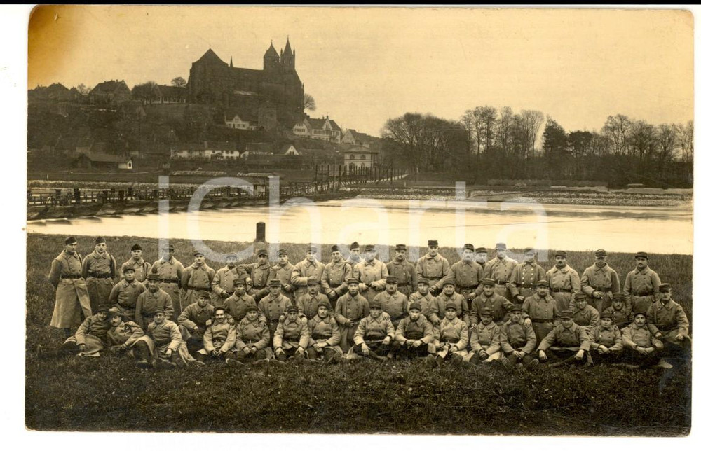 Fotografia d epoca originale 1915 NEUFBRISACH Soldati del Genio con ponte in costruzione Thomas LEHMSTEDT 1