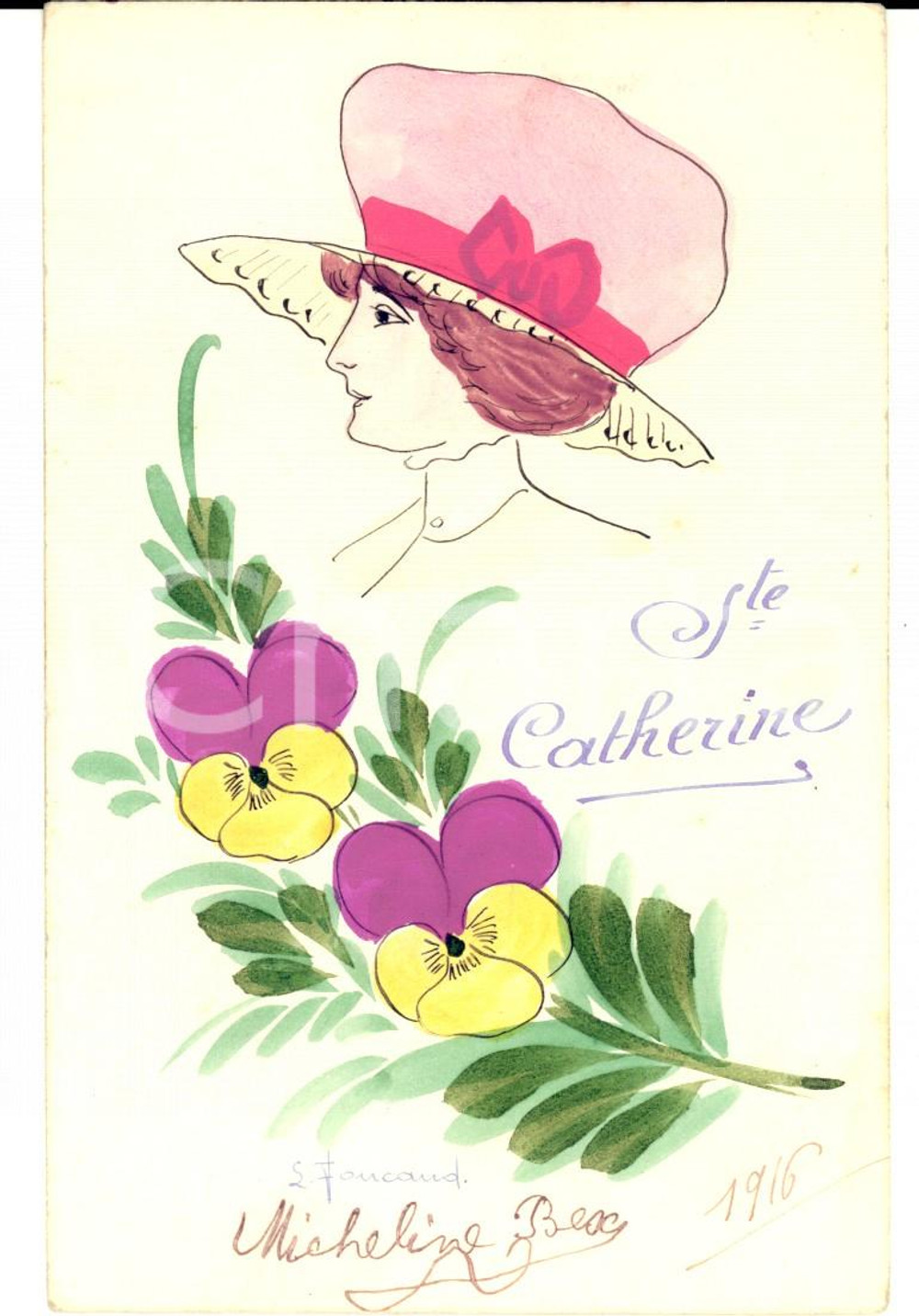 Cartolina originale da collezione 1916 FRANCIA l. FOUCAUD Santa Caterina Cartolina postale DIPINTA A MANO 1