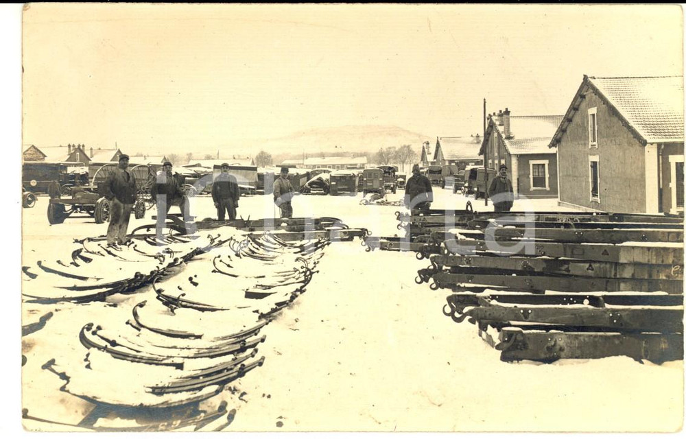 Fotografia d epoca originale 1915 ca WW1 FRANCIA Un deposito innevato GENIO FERROVIERI Foto FP 1