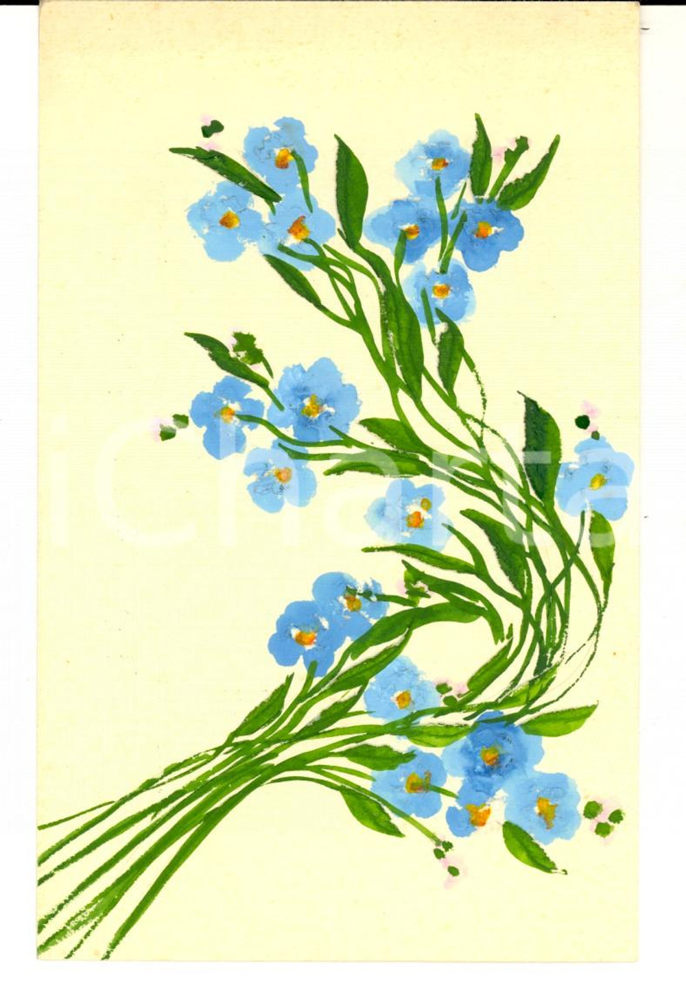 Cartolina originale da collezione 1937 FRANCIA Un mazzolino di fiori azzurri Cartolina postale DIPINTA A MANO 1