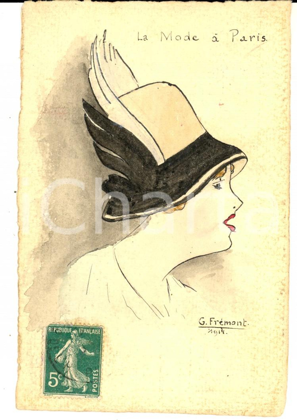 Cartolina originale da collezione 1911 FRANCE G. FREMONT La mode Ã  Paris Carte postale HANDMADE 1