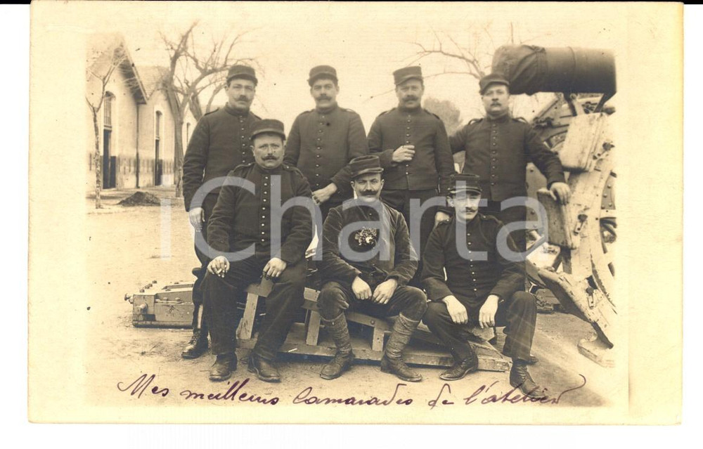 Fotografia d epoca originale 1915 ca WW1 FRANCIA Militari in posa con un cannone Fotografia FP 1