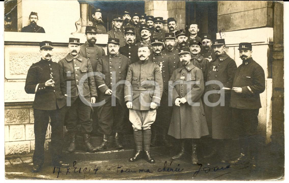 Fotografia d epoca originale 1915 ca WW1 FRANCE Officiers du 21 rÃ©giment infanterie Photo carte postale 1