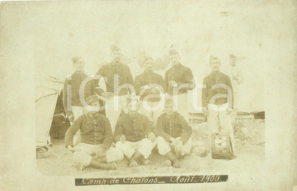Fotografia d epoca originale 1900 MOURMELONLEGRAND Soldats du 46Â° RÃ©giment Infanterie au Camp de CHALONS 1