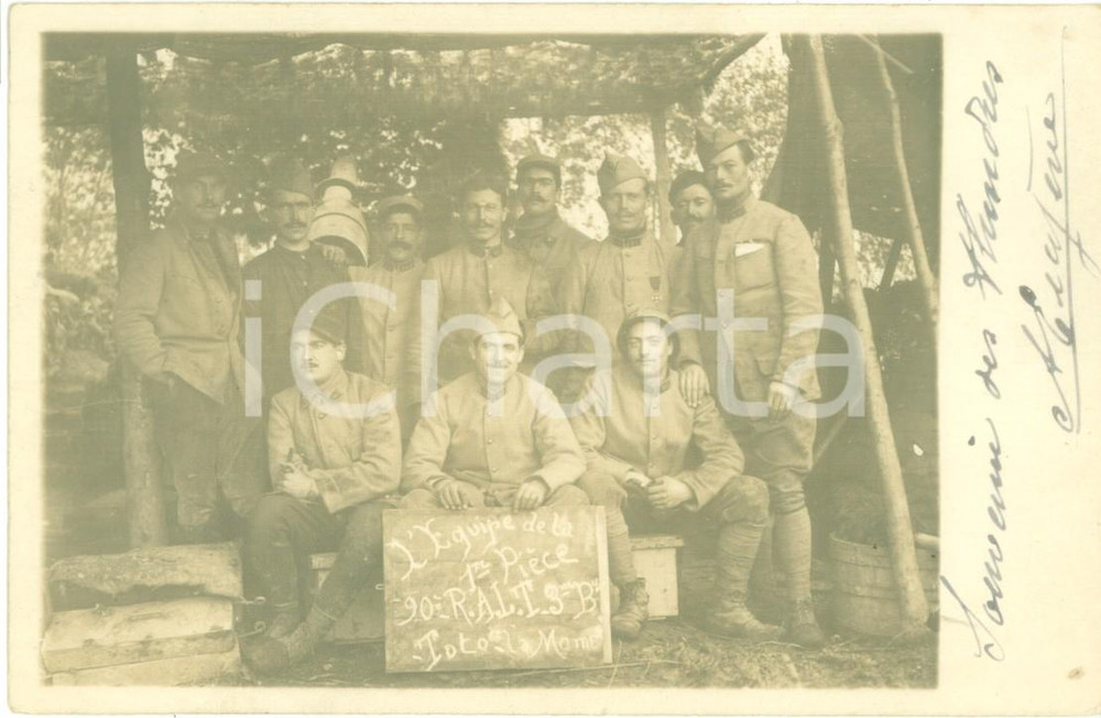 Fotografia d epoca originale 1917 FIANDRE WW1 1Â° Compagnia 90Â° RÃ©giment Artillerie Lourde  Ã  Tracteurs RALT 1