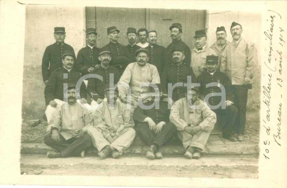 1914 WW1 FRANCIA Soldati del 10° Reggimento d'Artiglieria Ausiliaria *Fotografia