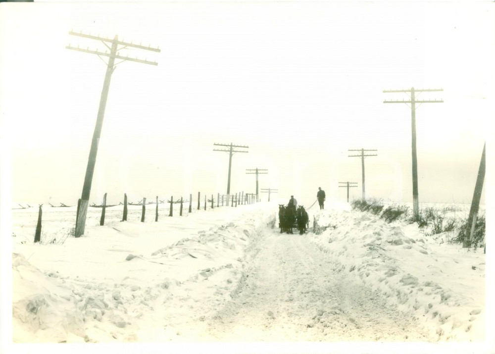 Fotografia d epoca originale 1917 BEAVER, PENNSYLVANIA USA Carrozza si fa strada attraverso la neve FOTO 1