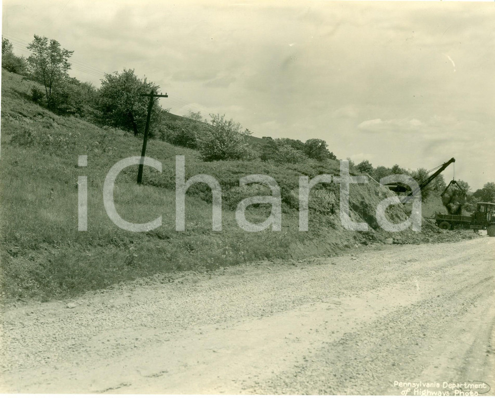 Fotografia d epoca originale 1930 GREENE COUNTY PENNSYLVANIA USA Sradicamento pali per la nuova autostrada 1