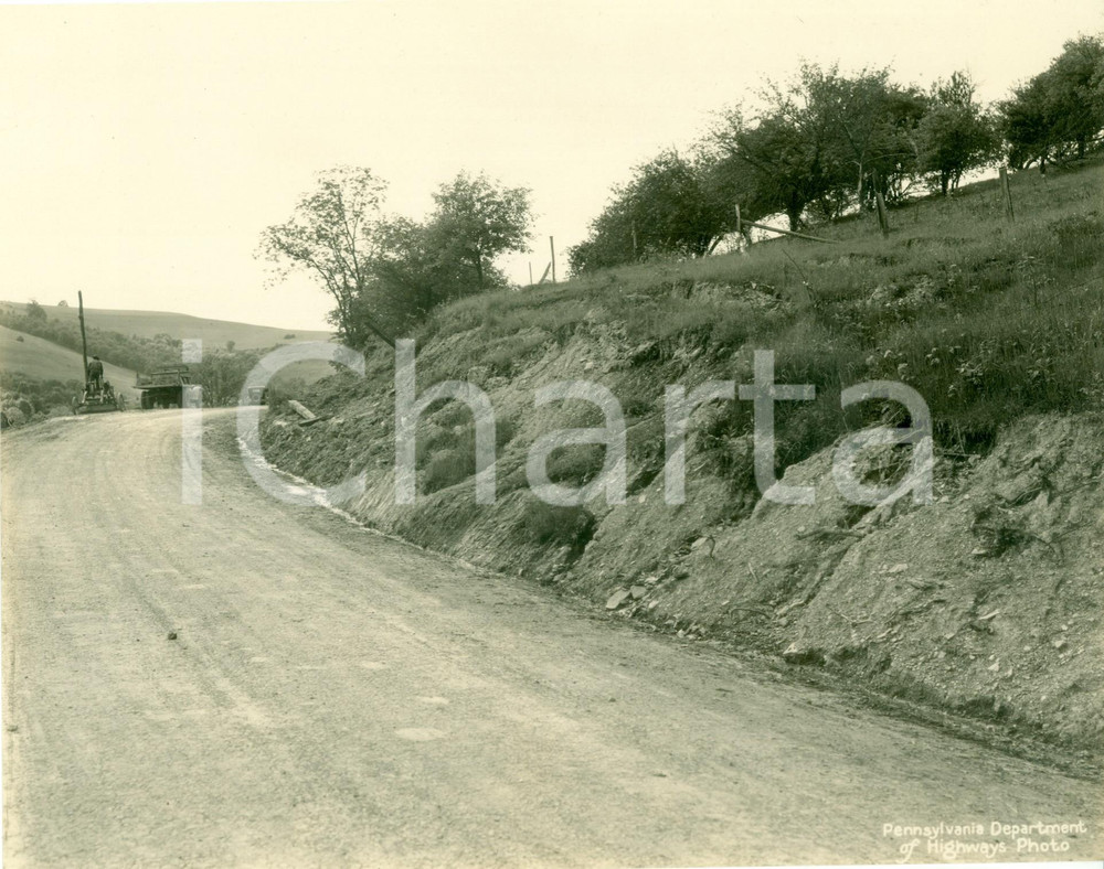 Fotografia d epoca originale 1930 GREENE COUNTY PENNSYLVANIA USA Operaio spiana terreno per nuova autostrada 1