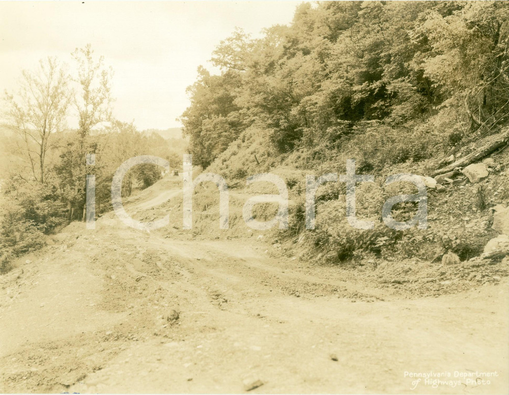 Fotografia d epoca originale 1933 FAYETTE COUNTY, PENNSYLVANIA USA Strada travolta da una frana Fotografia 1