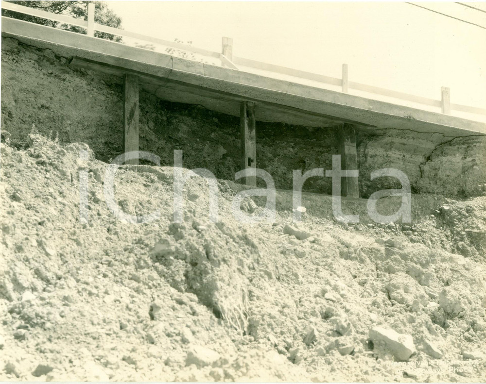 Fotografia d epoca originale 1933 GREENE COUNTY, PENNSYLVANIA USA Sostegni in cemento armato nuova autostrada 1