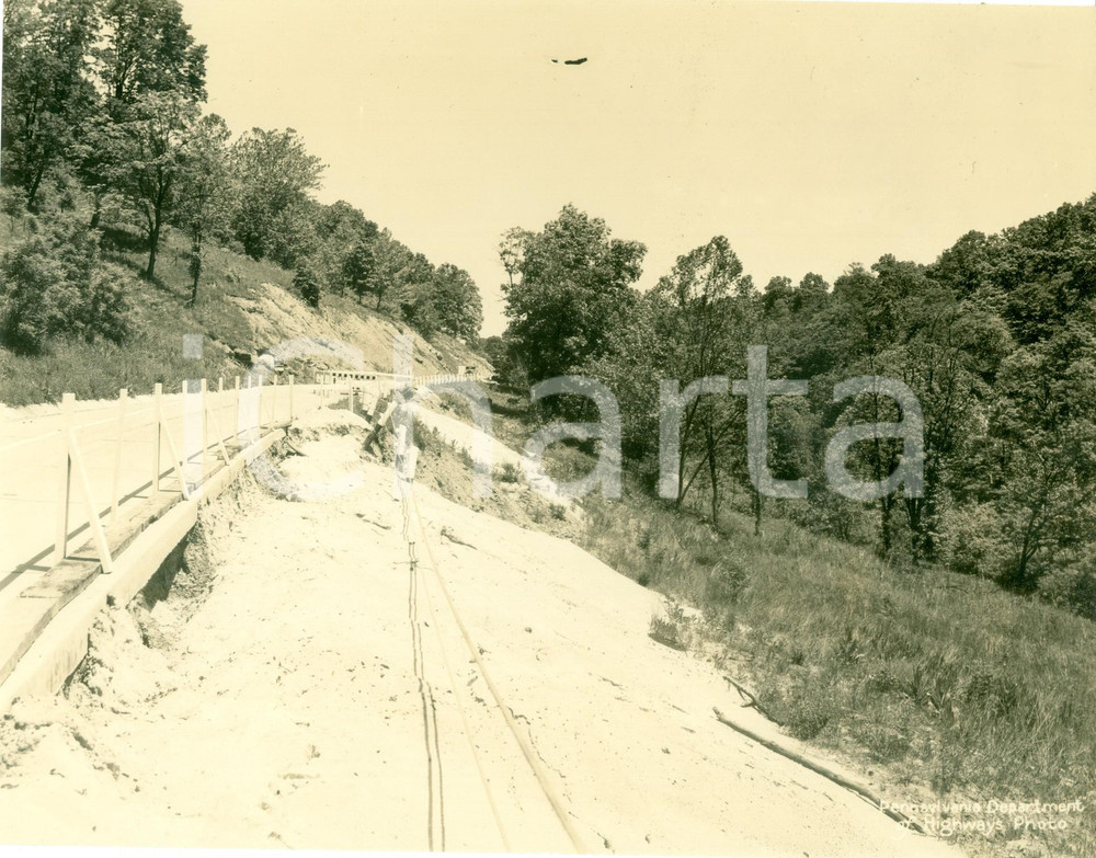 Fotografia d epoca originale 1933 GREENE COUNTY, PENNSYLVANIA USA Lavori di costruzione nuova autostrada 1