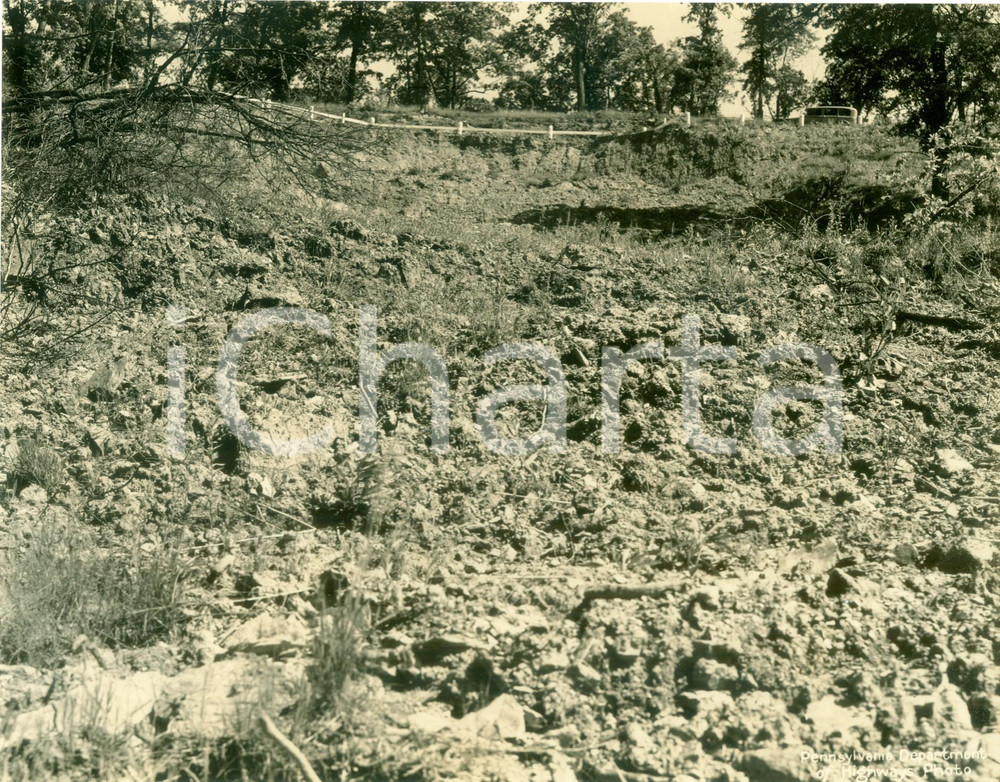 Fotografia d epoca originale 1933 GREENE COUNTY, PENNSYLVANIA USA Collina franata sotto la vecchia strada 1