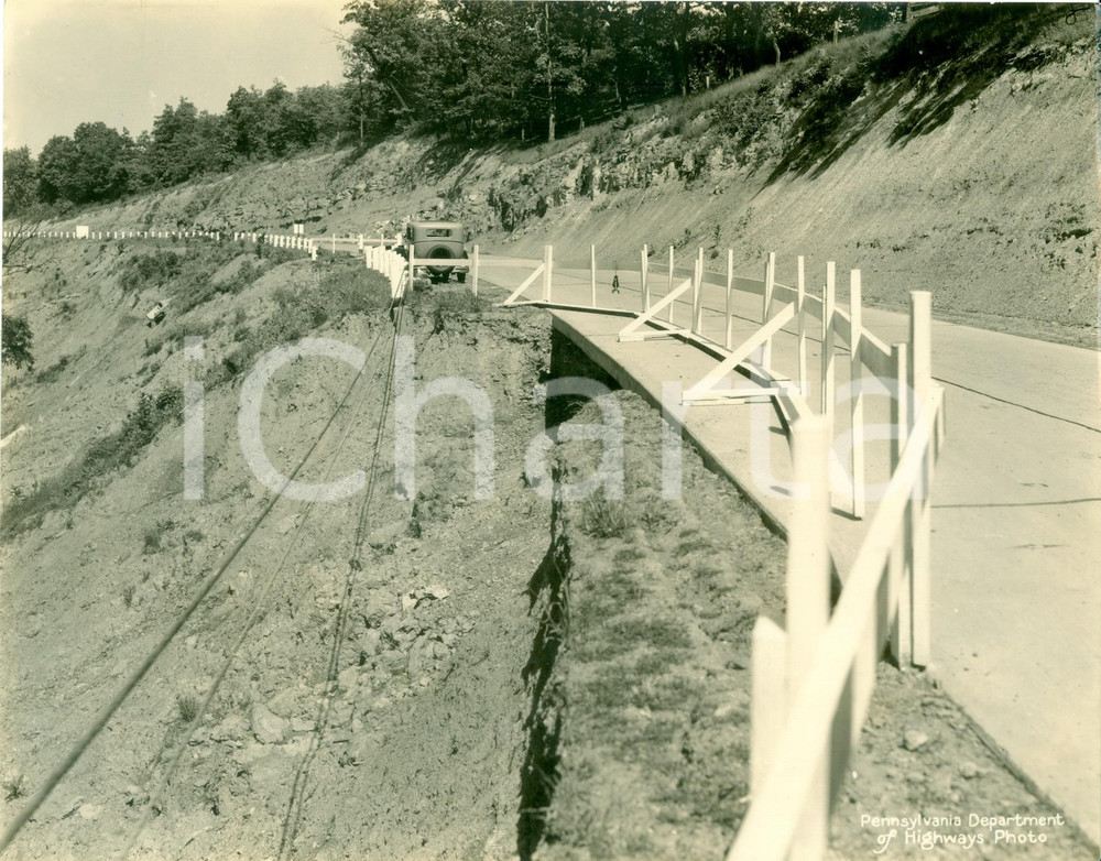 Fotografia d epoca originale 1933 GREENE COUNTY PENNSYLVANIA USA Lavori di contenimento frane sull autostrada 1