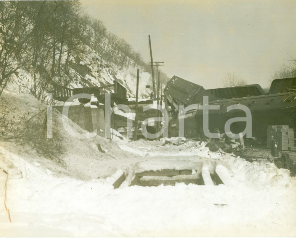 Fotografia d epoca originale 1936 PENNSYLVANIA USA Disastro ferroviario Treno READING RAILROAD deragliato 1