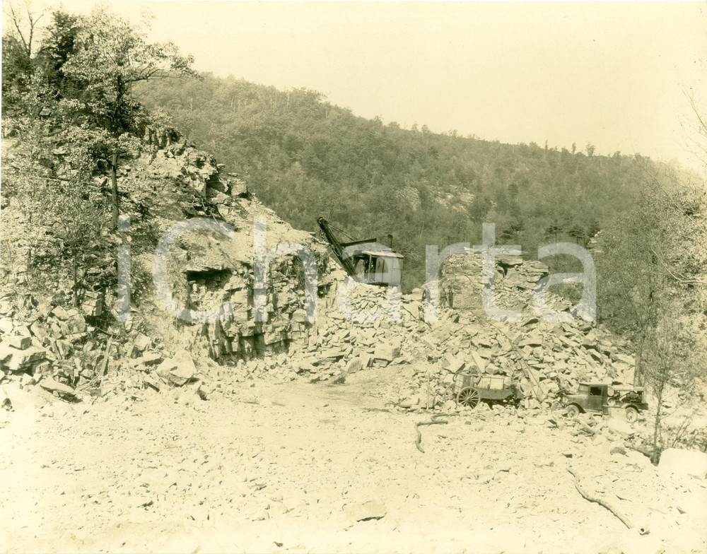 Fotografia d epoca originale 1930 RAUCHTOWN USA Escavatore BUCYRUS durante costruzione STATE HIGHWAY 503 1