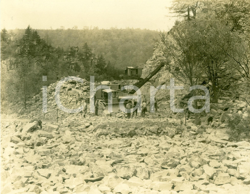 Fotografia d epoca originale 1930 RAUCHTOWN USA Escavatore BUCYRUS e operai costruiscono STATE HIGHWAY 503 1