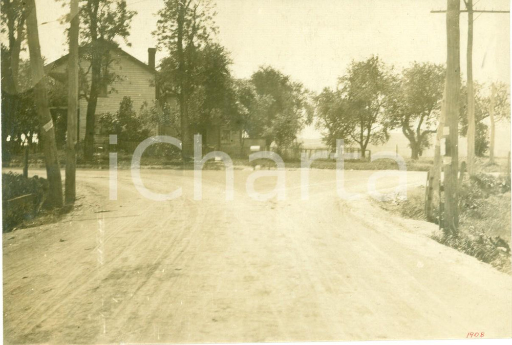 Fotografia d epoca originale 1908 PINE CREEK, PENNSYLVANIA USA Biforcazione della nuova strada rurale Foto 1