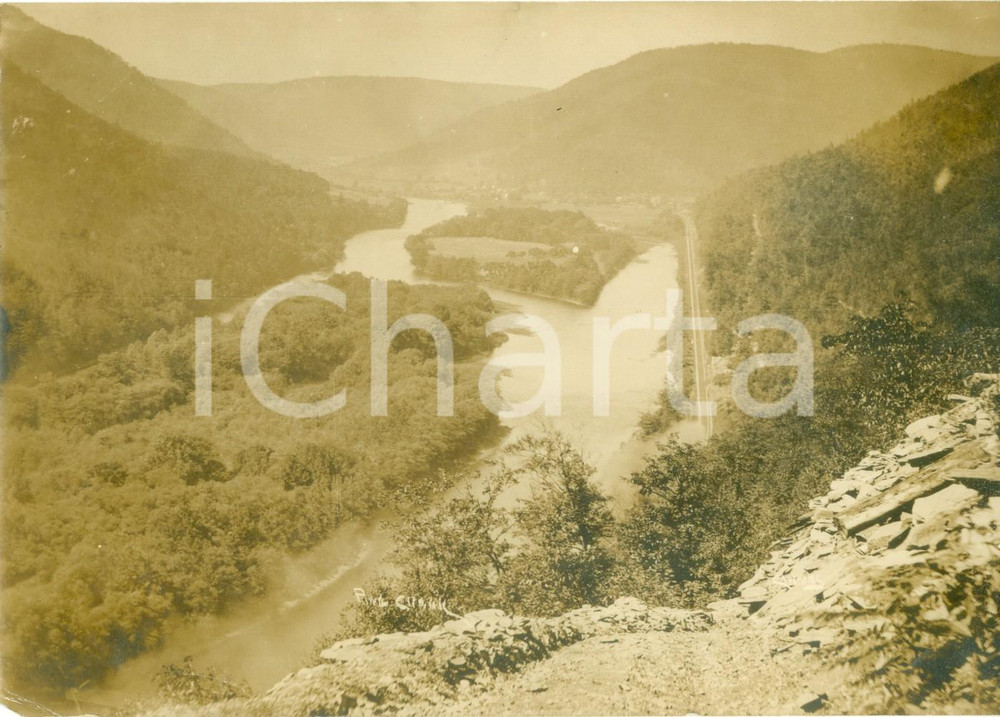 Fotografia d epoca originale 1908 CLINTON COUNTY, PENNSYLVANIA USA Veduta del Pine Creek Fotografia 1