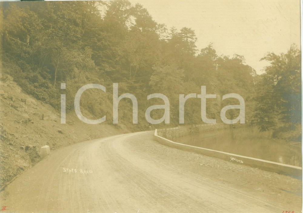 Fotografia d epoca originale 1908 TROY, PENNSYLVANIA USA Carrozza sulla nuova State Road Fotografia 1