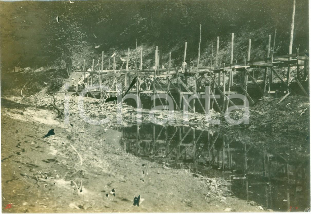 Fotografia d epoca originale 1908 TROY, PENNSYLVANIA USA Muro di contenimento sul LONG S POND ROAD Fotografia 1