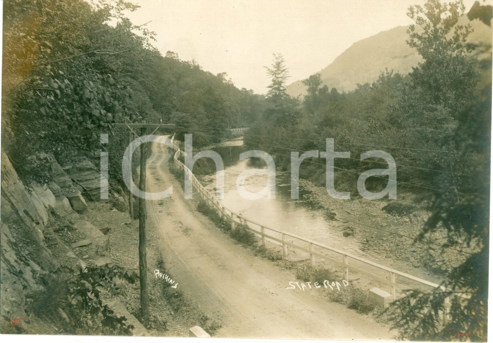 Fotografia d epoca originale 1908 BLOSSBURG, PENNSYLVANIA USA La strada statale lungo il fiume TIOGA Foto 1