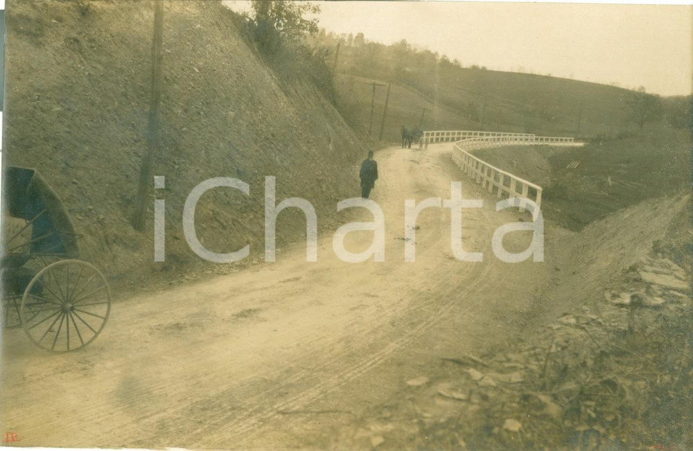 Fotografia d epoca originale 1908 WYALUSING, PENNSYLVANIA USA Carrozze sulla nuova CAMPTOWN ROAD Foto 1