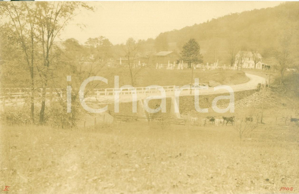 Fotografia d epoca originale 1908 WYALUSING, PENNSYLVANIA USA Veduta della nuova Camptown Road Fotografia 1