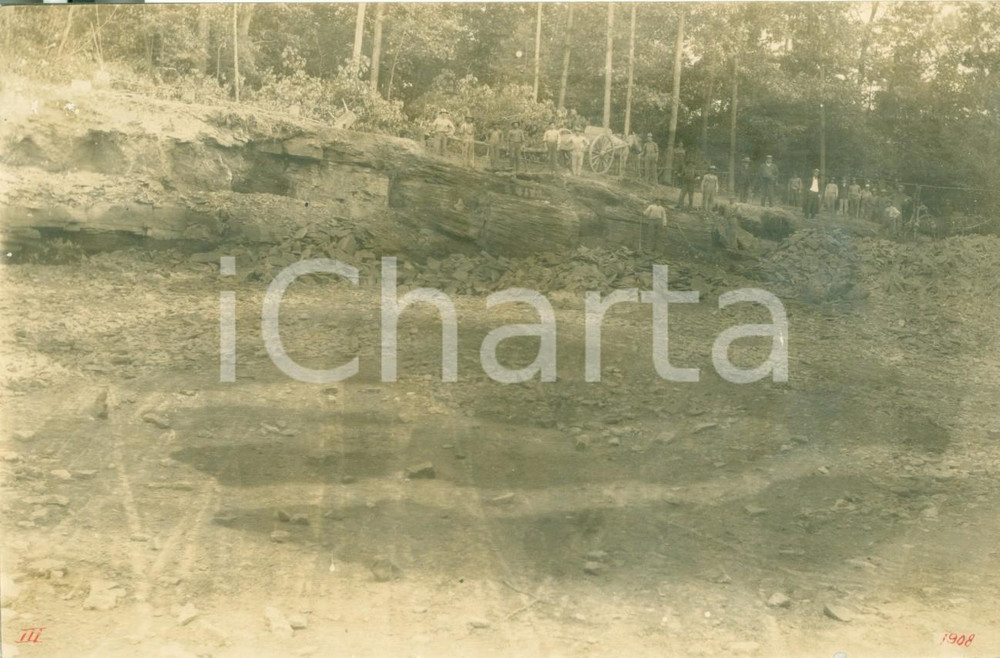 Fotografia d epoca originale 1908 WYALUSING, PENNSYLVANIA USA Operai sugli scavi di CAMPTOWN ROAD Foto 1