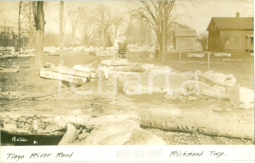 Fotografia d epoca originale 1912 RICHMOND, PENNSYLVANIA USA Lavori alla Tioga River Road Fotocartolina 1